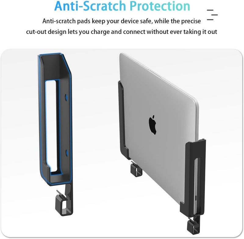 IFCASE Wall, Under Desk Laptop Mount for MacBooks, Surface, Tablets with Cable Holder, Adhesive & Screws in, Anti-Scratch Pads - 24/26/29/31mm Thick (Black) - Image 4